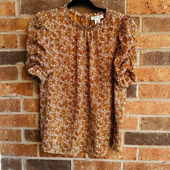 Rachel Zoe Tops - Rachel Zoe Brown Floral Short Sleeve Blouse M